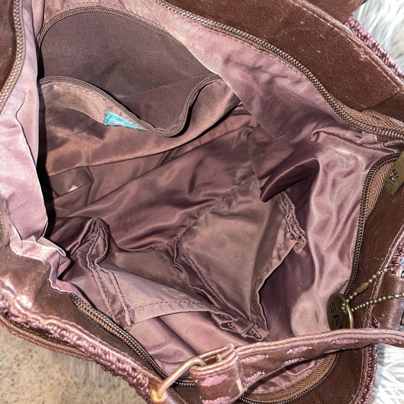 EUC Vintage The Sak Double Strap Crochet Brown Shoulder Bag Purse - Picture 6 of 9